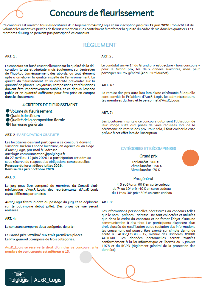 Image du règlement du concours de fleurissement